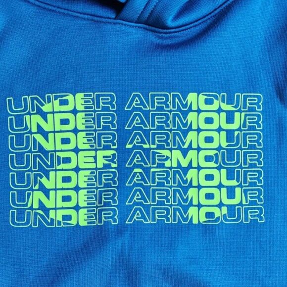 UNDER ARMOUR Performance Hoodie | Boy's Size Large | Blue and Neon Green - Picture 4 of 8
